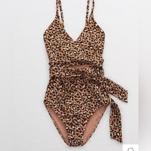 Aerie Leopard print cut out wrap one piece swimsuit